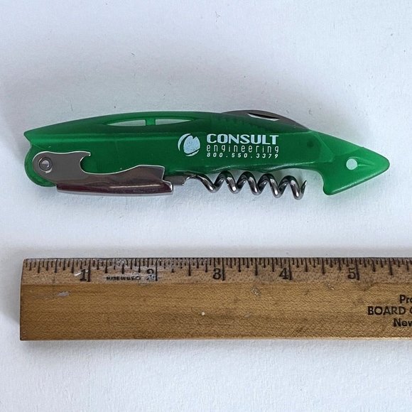 Consult Engineering Ad Green Plastic Stainless Bottle Opener Corkscrew Knife - Picture 13 of 13